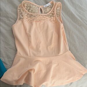Lace Yoke Peplum Tank Top in Peach